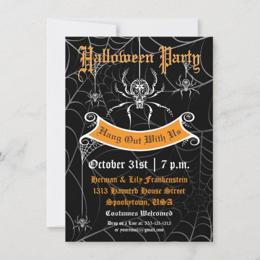 Invitation élégante de fête d'Halloween d'araignée (Devant)