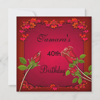 Invitation élégante de fleurs de rose rouge pour 4