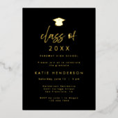 Invitation élégante de graduation noire et or (Recto)