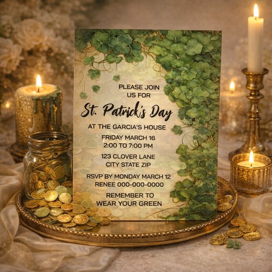 Invitation élégante de la Saint-Patrick au trèfle
