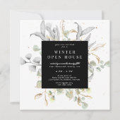 Invitation élégante de maison ouverte Fleurs argen (Devant)