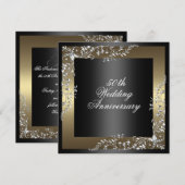 Invitation élégante de mariage anniversaire Noir/O (Devant / Derrière)