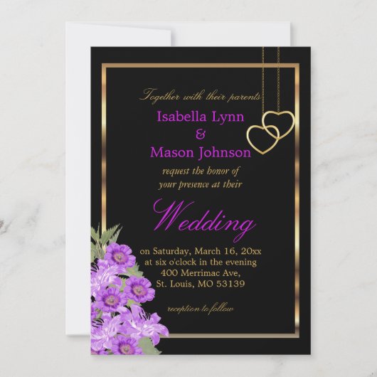 Invitation élégante de Mariage violet (Devant)