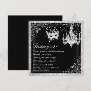 Invitation élégante de masquerade noire et argenté