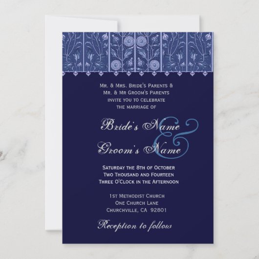 Invitation élégante de Midnight Mariage damassé (Devant)