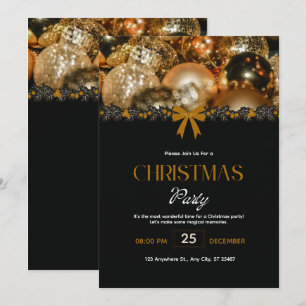 Invitation élégante de Noël en noir et or