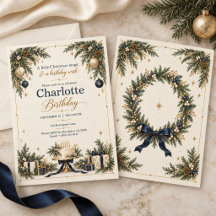 Invitation élégante de Noël et d'anniversaire bleu