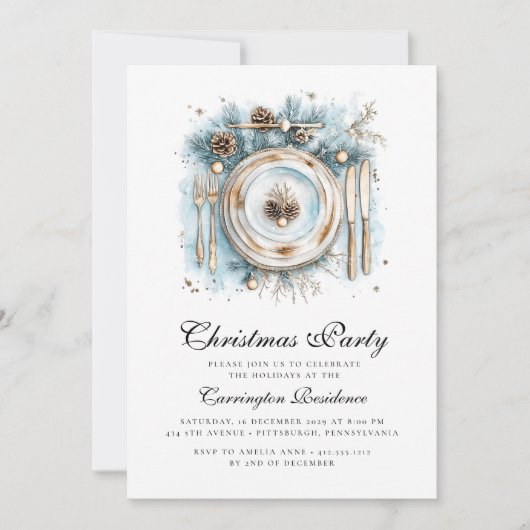 Invitation élégante de Noël pour dîner/ soirée (Devant)
