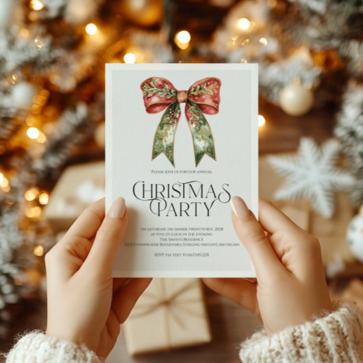 Invitation élégante de Noël rouge et vert Ruban de