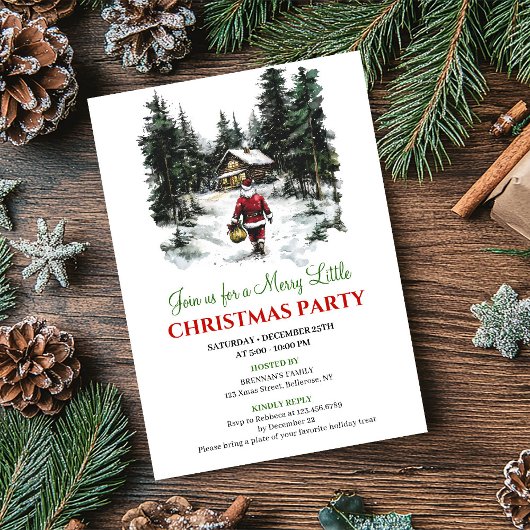 Invitation élégante de Noël sur fond rouge et vert