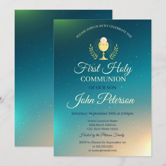Invitation élégante de première communion avec omb (Devant / Derrière)