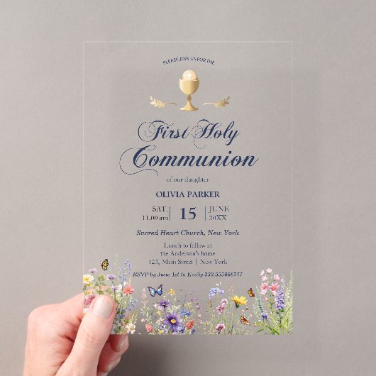 Invitation élégante de Première Communion florale (In situ (ordinateur de poche))