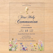 Invitation élégante de Première Communion florale (Recto)
