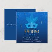 Invitation élégante de Purim au masque bleu (Devant / Derrière)