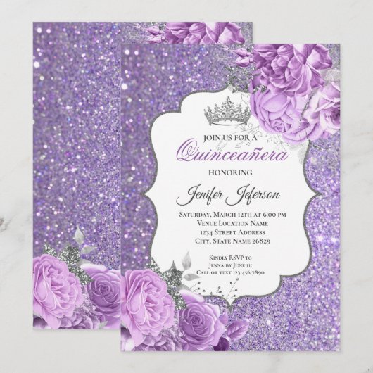 Invitation élégante de Quinceanera (Devant / Derrière)