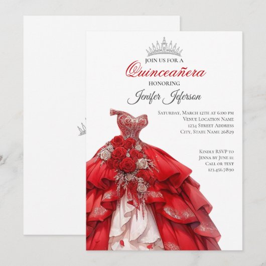 Invitation élégante de Quinceanera (Devant / Derrière)