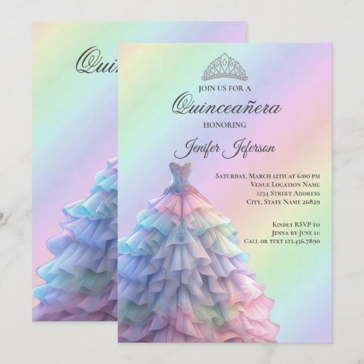 Invitation élégante de Quinceanera (Devant / Derrière)