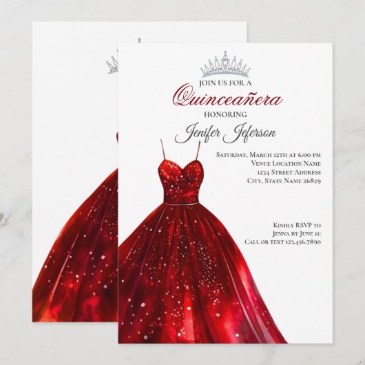 Invitation élégante de Quinceanera (Devant / Derrière)