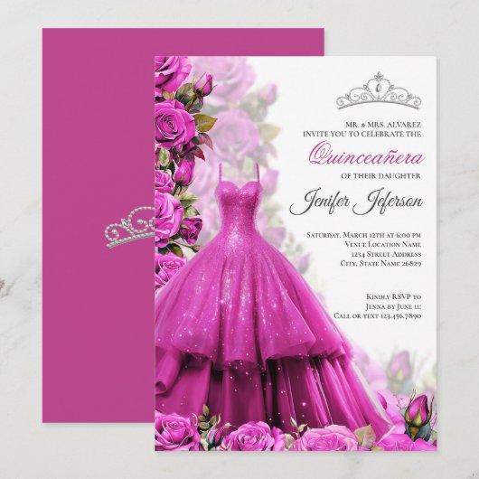 Invitation élégante de Quinceanera (Devant / Derrière)