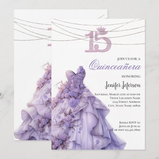 Invitation élégante de Quinceanera (Devant / Derrière)