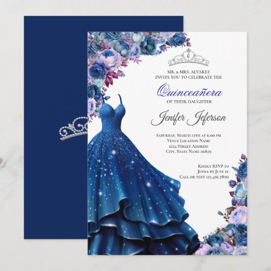 Invitation élégante de Quinceanera (Devant / Derrière)