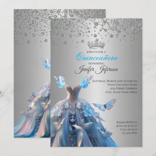 Invitation élégante de Quinceanera (Devant / Derrière)