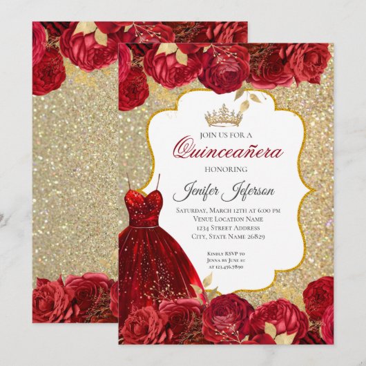 Invitation élégante de Quinceanera (Devant / Derrière)