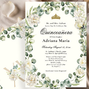 Invitation élégante de Quinceanera à fleurs en ivo