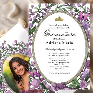 Invitation élégante de Quinceanera à fleurs roses