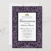 Invitation élégante de Quinceanera à volutes viole (Devant)