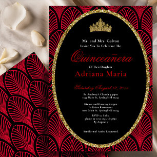 Invitation élégante de Quinceanera Art Déco or rou