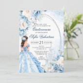 Invitation élégante de Quinceañera bleu bébé (Debout devant)