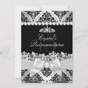 Invitation élégante de Quinceanera en damas argent