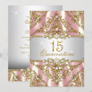Invitation élégante de Quinceanera en or rose et p