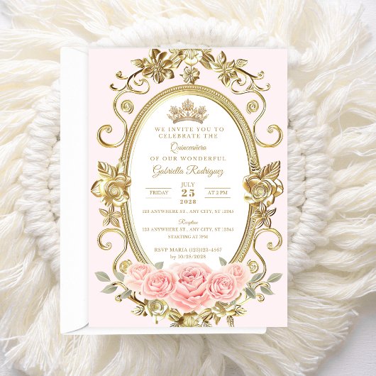 Invitation élégante de Quinceañera Fleur rose