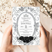 Invitation Élégante de Quinceañera Fleurie Noir Z2