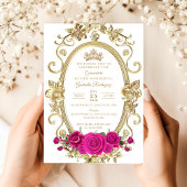 Invitation Élégante de Quinceañera Fleurie Or Rose