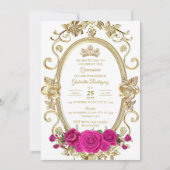 Invitation Élégante de Quinceañera Fleurie Or Rose (Devant)