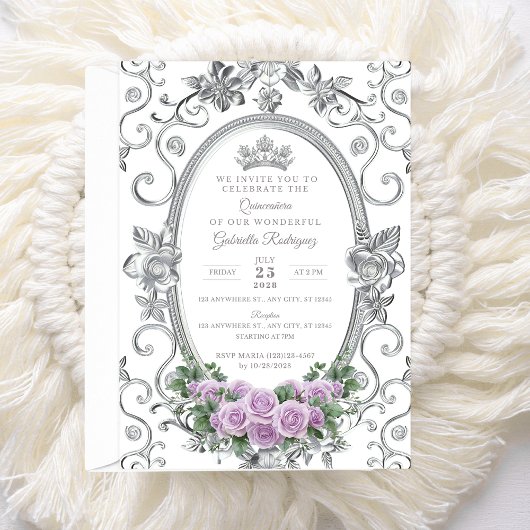 Invitation élégante de Quinceañera Fleurie Violet 