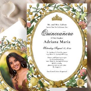 Invitation élégante de Quinceanera florale jaune o