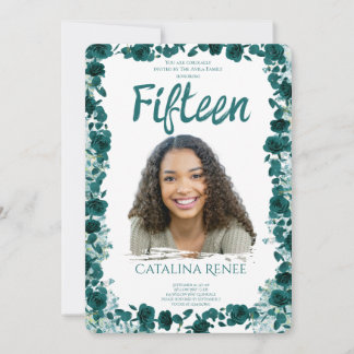 Invitation élégante de Quinceañera florale rose