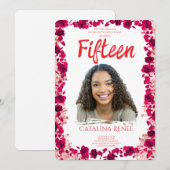 Invitation élégante de Quinceañera florale rose (Devant / Derrière)