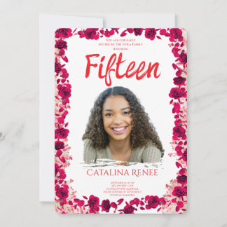Invitation élégante de Quinceañera florale rose pâ