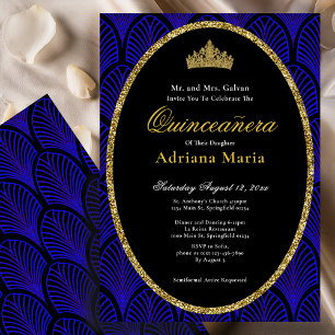 Invitation élégante de Quinceanera Gold Blue Art D