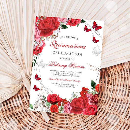 Invitation élégante de Quinceañera papillon floral