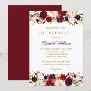 Invitation élégante de Quinceanera Rose Bourgogne