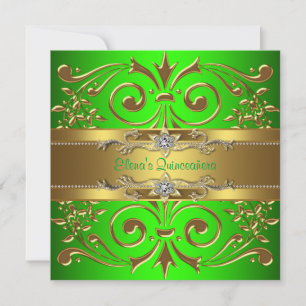 Invitation élégante de Quinceanera vert citron et