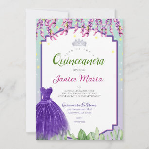 Invitation élégante de Quinceañera verte, rose et 