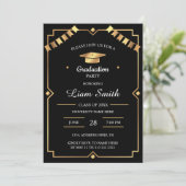 Invitation élégante de remise de diplôme noir et o (Debout devant)