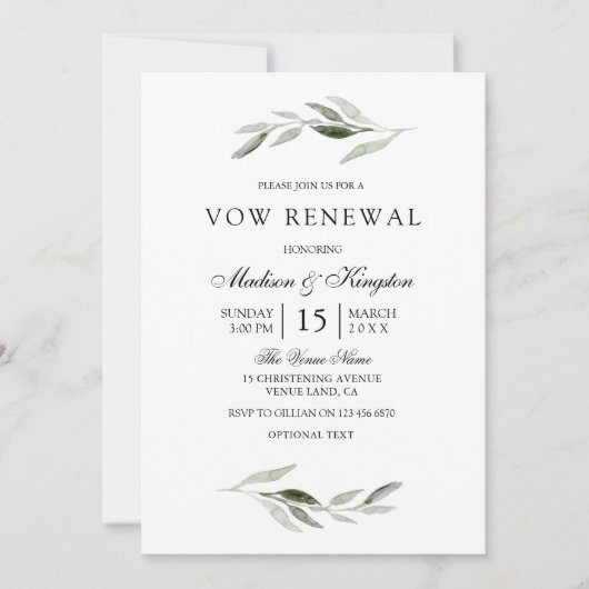 Invitation élégante de renouvellement de vœux avec (Devant)